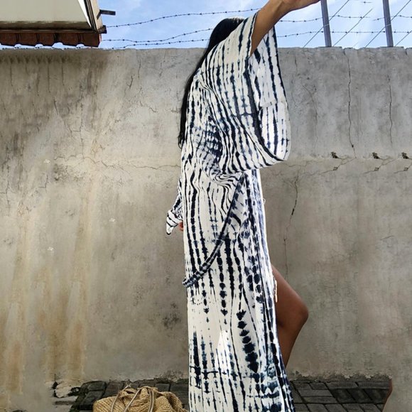 FLASH SALE!! New Bohemian Tie Dye Kimono Maxi Duster Cover- Up - Picture 2 of 5